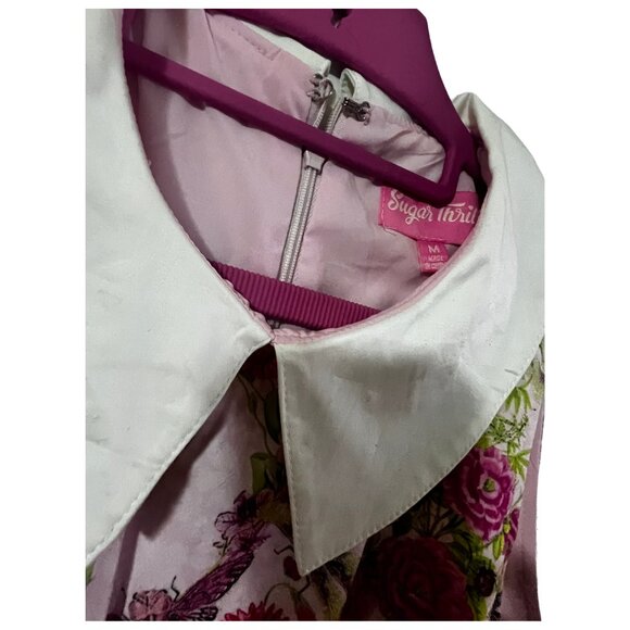 Sugar Thrillz Don't Bug Me Pink Collard Mini Dress Size Medium - Picture 3 of 4